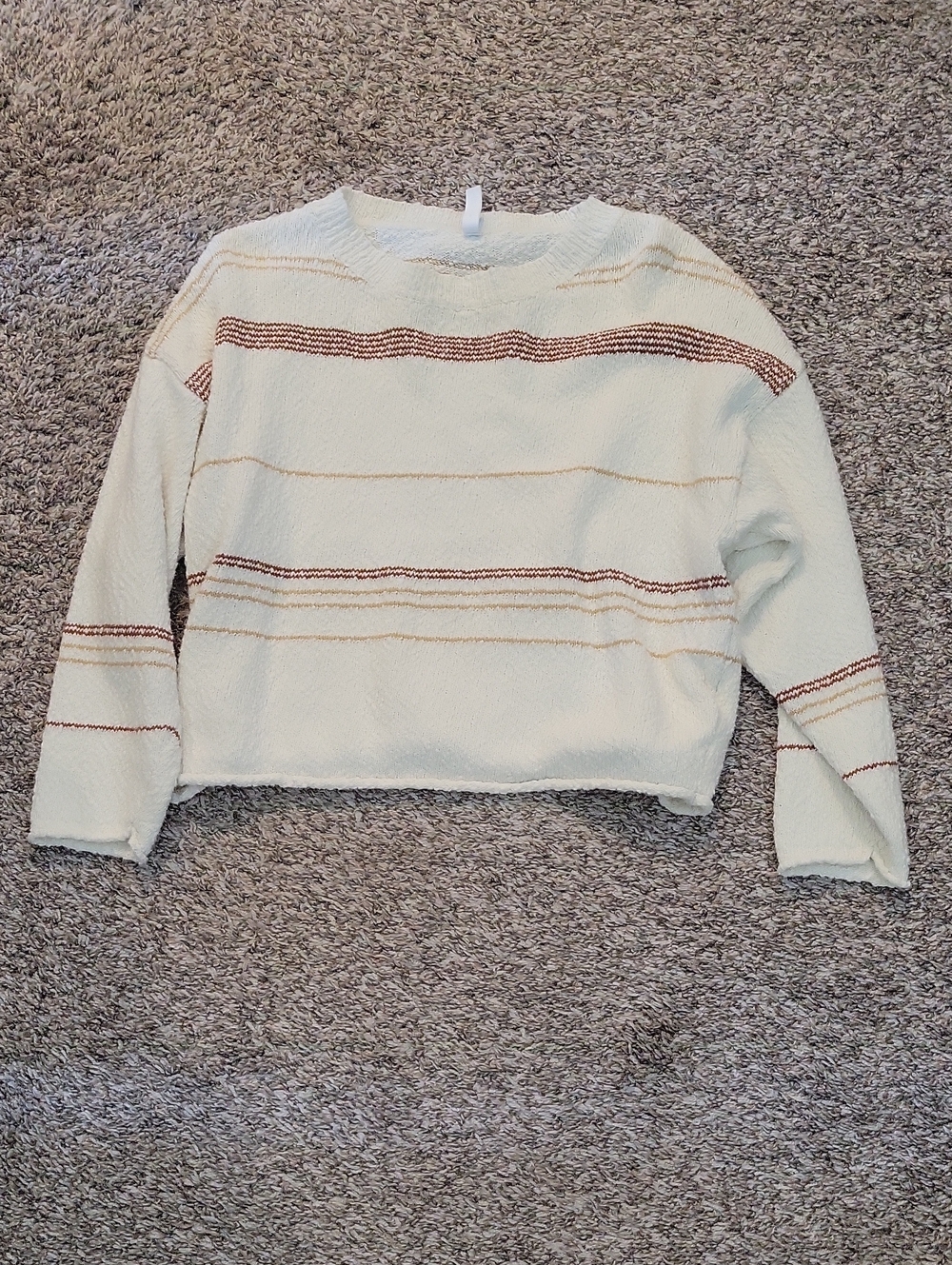 Wishlist Cream Striped Cozy Sweater with Brown Accent